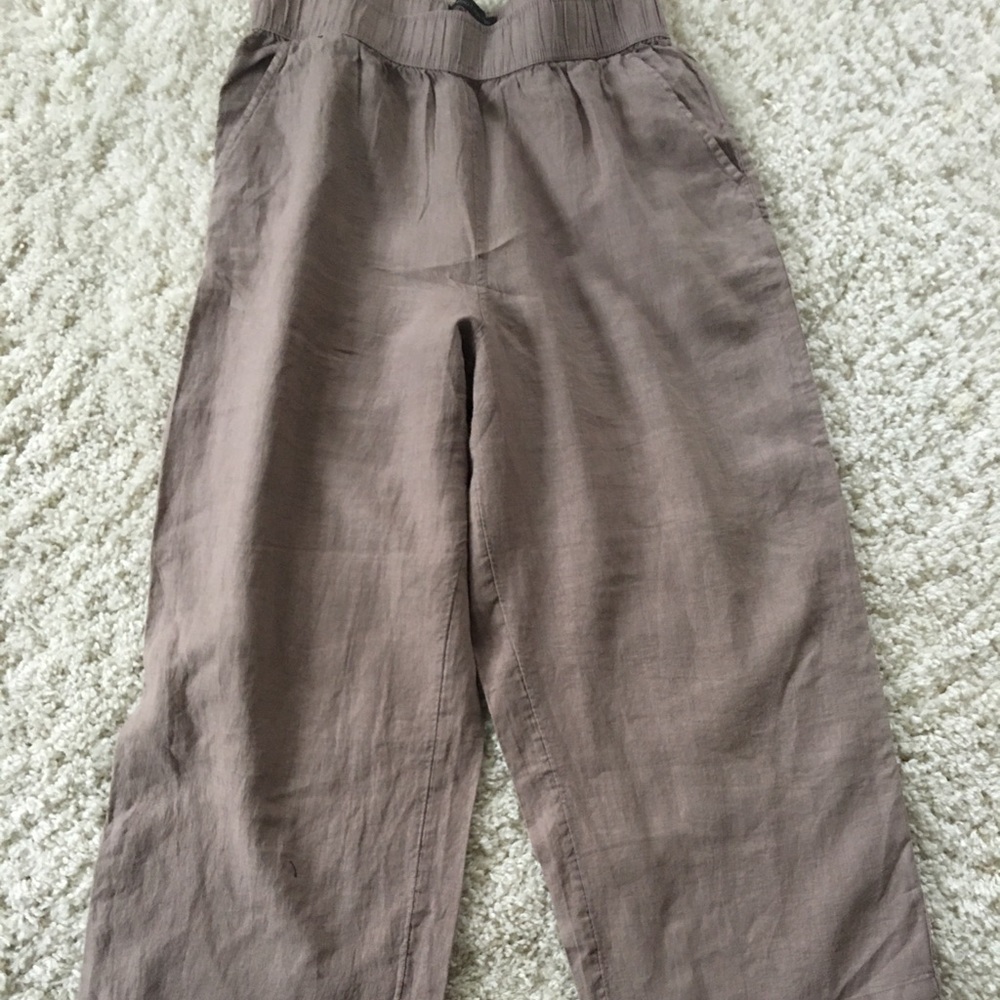 Tahari 100% linen wide leg cropped pants